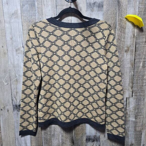 Pendleton Tan and Black Diamond Lattice Woven Merino Wool Cardigan - Picture 3 of 5